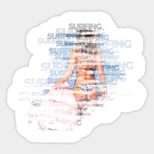 Surfing Girl at the Beach - White Typography Artwork Sticker